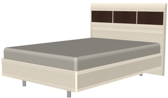 Кровать двуспальная Камелия КР-2072 (СМ 140х200) с ламельным основанием ( 140х200 , ЛДСП/МДФ , дуб беленый комбинированный , без подъемного мех. , без ящиков , без матраса (Лером) )
