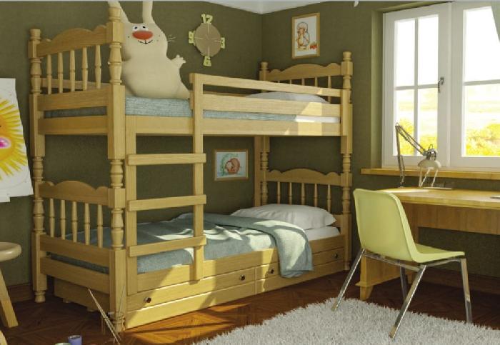 Кровать 2-х ярусная Соня (СМ 80х189) с односторонними матрасами и выдвижными ящиками ( 80х189 , дерево , сосна , без подъемного мех. , ящики в комплекте , с матрасом (Браво-мебель) )