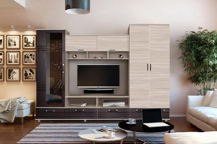 Стенка Эдвард-2 (ясень шимо светлый, ясень шимо светлый-дуб венге,(Диал))