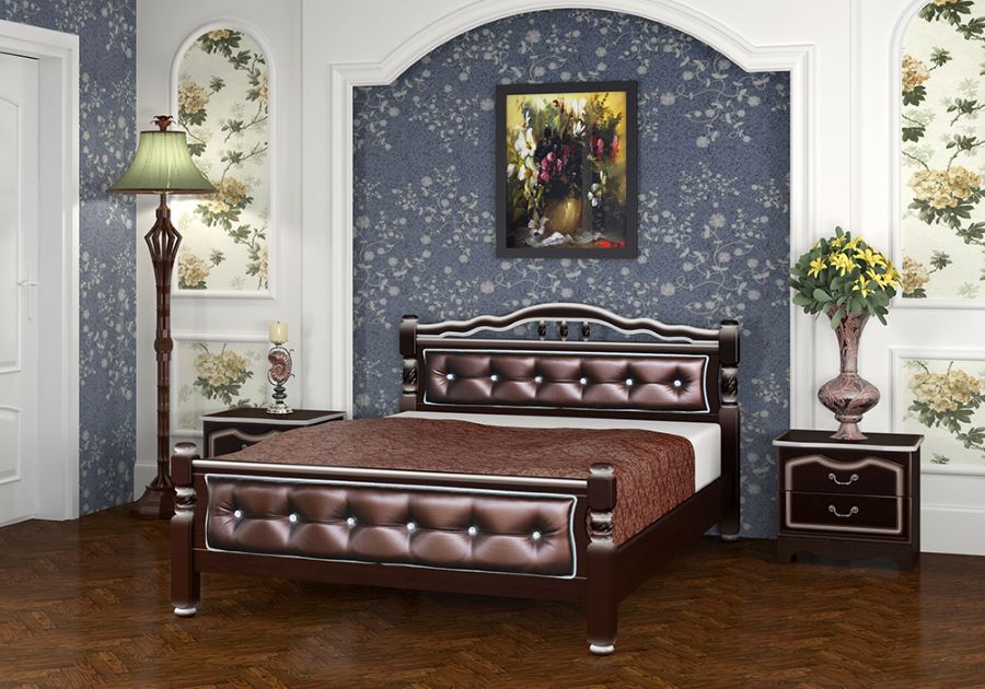 Фото Кровать двуспальная Карина-11 (СМ 140х200) с элементами экокожи, без основания с универсальными царг от производителя Браво-мебель в Крыму по цене 17 160 ₽